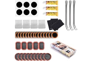 CYCLYTE Kit de Réparation Pneus de Vélo 50 pièces, Rustine Chambre a Air Trousse Crevaison d'outils pour réparer, avec Boîte de Rangement et 3 métal Levier de Pneu
