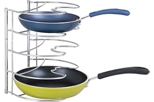 mDesign Organizer do patelni - metalowy organizer kuchenny na patelnie 28 cm - nadaje się również do przechowywania pokrywy garnków - chrom