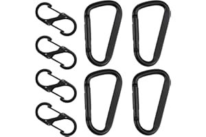 YIBAIJIA 8 STK Karabinerhaken Set, Inkl 4 STK D-Clips Karabinerhaken & 4 STK S Karabiner Haken Aluminium, Metall Doppelkarabiner, Carabiner Schwarz für Camping Wandern Rucksack