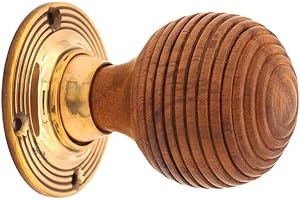 Infinity Decor Pure Ebony Wood and Rose Wood Door Knobs/Beehive Wooden Door Knob/Country Cottage Period Home Door Handles Aged Brass Finish (Rosewood Beehive)