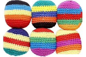 6-pack handgjorda stickade hacky-bollar, 100 % bomullsfotväskor för barn, livfull flerfärgad design för balans och koordination, utomhusspelset tillverkat i Guatemala (handvävd)