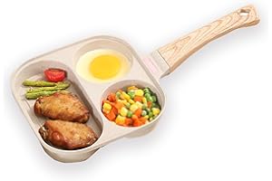 Gevvnss Padella Pancake Antiaderente,Padella Pancake Induzione 3 Fori,Mini Pancake con manico in legno,Pentola Pancake Piastra per Colazione Frittata Uova Fritte Hamburger per Induzione e Gas