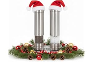 Latent Epicure Electric Salt and Pepper Grinder Set (Pack of 2) - Battery Operated, Stainless Steel Shakers with Adjustable Fine & Coarseness, One Handed Operation, LED Light & Complimentary Mill Tray
