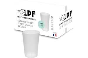 LPF LE PETIT FOURNISSEUR - Lot de 100 Gobelets réutilisables 20cl (28cl à ras-bord) - Polypropylène Plastique Alimentaire Rigide - Gobelets pour évenements - Compatible lave-vaisselle - Couleur Givrée