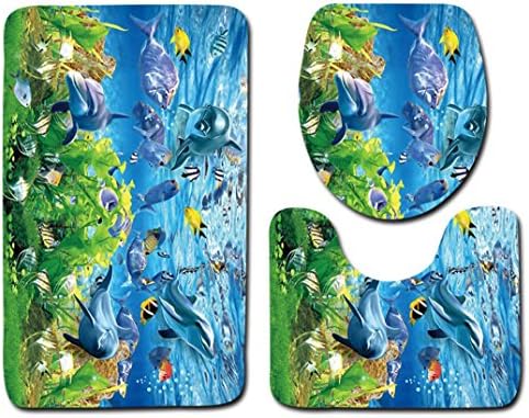 3pcs Bathroom Rug Sets Yellow Sun Flowers Pattern Anti Slip Bath Mat Soft Foam Bathroom Rug and Toilet Mat Set , 3