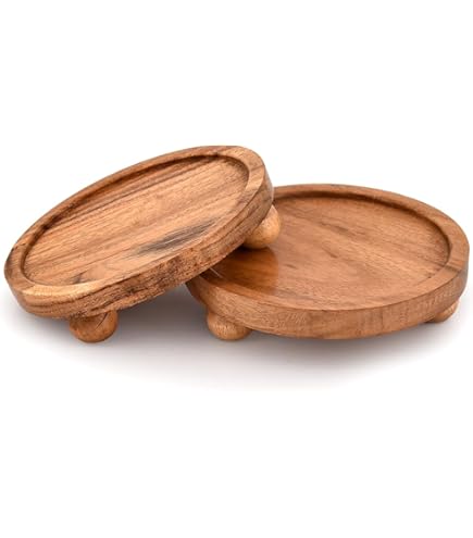 Indus Lifespace Acaciahouten boerderij voetstuk decoratieve displaystandaards, verontruste afwerking voor binnen rustieke decoratieve displaystandaard (10,16 cm x 10,16 cm x 3,81 cm) (set van 2