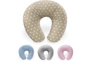 Interbaby Almohada Embarazada Algodón 55x55 cm, Relleno de Silicona | Cojin Lactancia Bebe Cómodo, Fácil Lavado, Versátil | Cojin Embarazada para Recientes y Futuras Mamás | Star Beige