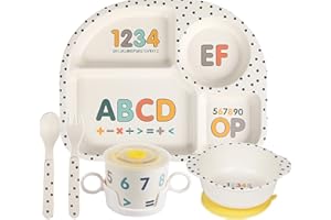 Greentainer Kids Cartoon Dinnerware Set - Children Dishes Food Plate Bowl Cup Spoon Fork Set, Dishwasher Safe, Kids Dishware Tableware Healthy Mealtime, BPA Free,7Pcs/Set-ABCD