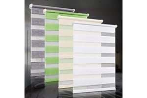 ‎BOBODECO bobodeco Doppelrollo klemmfix ohne Bohren Duo Rollos für Fenster mit Klemmträger, Fensterrollo lichtdurchlässig & verdunkelnd Wandmontage Sichtschutz- Weiß B40 x H130cm (Stoffbreite 36cm)