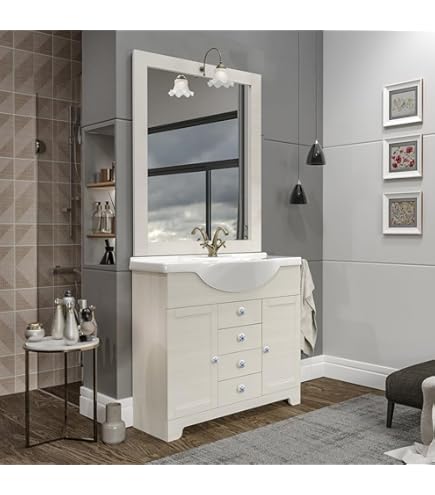 Mobile da bagno classico avorio 110 cm con specchiera - Le Chic Arredamenti