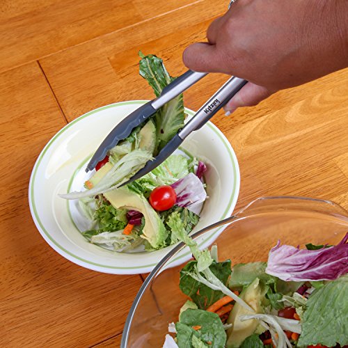 KÜCHENZANGE aus edelstahl mit silikon, der praktische Küchenhelfer zum Kochen + Grillen, hitzebeständige, antihaft-beschichtete Pfannenzange oder Spaghettizange, 2 Stück mit Silikon-Ofenhandschuh - 8