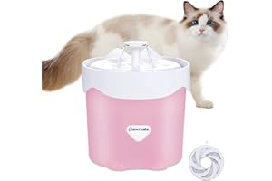 Pawmate Cat Water Fountain, 1.5L Ultra Quiet Pet Water Fountain, Cat Fountain with LED and Two Flow Modes, BPA-Free Water Fountain, Visible Water Level Drinking Fountain with 1 Filters