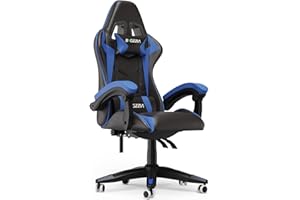 ‎BIGZZIA bigzzia Gaming Stuhl Ergonomisch - Gamer Stühle mit Lendenkissen + Kopfstütze Gaming Chair Höhenverstellbar Bürostuhl Computerstuhl für Erwachsene Mädchen Junge, Schwarz-Blau