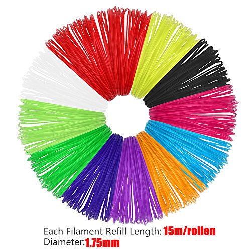 Colorstar 3D Pen Filament PLA Nachfüllungen Filament 3 Stück 10m 1,75 mm für 3D Druck Pen 3D Drucker Stift