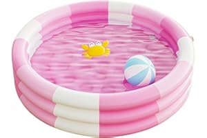 Toyhood Streifen Kinder Aufblasbare Planschbecken, 3 Ring Baby-Schwimmbad, mit Aufblasbaren Sicherheit Blase Boden, für Indoor Outdoor Mädchen Jungen Garten Hinterhof (Rosa)