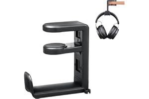 HRILKAOD Support pour Casque, Porte-Casque Support de Casque avec Support Pivotant à 360° + Pince à Ressort Réglable Support Casque pour Casque Gaming, Casque Bluetooth, Casque Filaire sans Fil