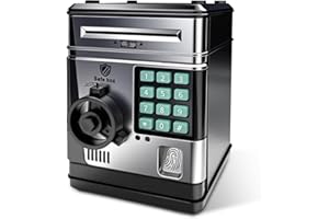 Baxcdyswe Hucha Electronica Infantil, Hucha Ahorro para Niños con Código Electrónico de Cerditos, Cajero Electrónico para Monedas ATM, Umpleaños Regalos de Juguete para Niños Niñas (Negro)