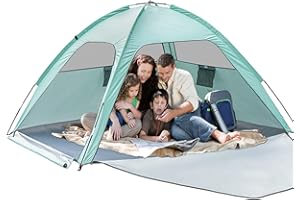 Tienda Playa con UV UPF50+, Tilenvi Carpa Playa para 3-4 Personas, Refugio Playa Plegable Bolsa Compacta, Tienda Campaña Familiar Carpa Plegable para Playas, Parques,Campaña, Viajes, Fiestas, Eventos