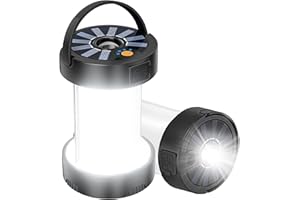 EAAERR Lampe Solaire Camping Rechargeable, Lanterne solaire rechargeable 4 modes lampe de tente LED ultra lumineuse avec base magnétique, Étanche lumière d'urgence pour randonnée, pêche, l'Extérieur (noir)