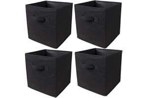 BonChoice Foldable Storage Cubes Boxes Pack of 4 with Handle for Home Organization, Fabric Wardrobe Storage Box Organizer Basket Bins for Clothes Bedding Toys Towels, Collapsible & Durable (Black, 4)