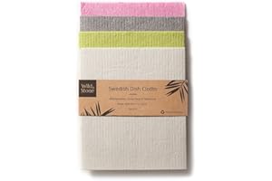 WILD & STONE Wild and Stone | Paños de Cocina Suecos | Totalmente Compostable | Paño de Limpieza Biodegradable | Esponja Cocina Reutilizable | Rollo de Cocina Alternativo | Juego de 4