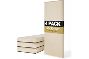 TONOR 4 PCS Grandi Pannelli Fonoassorbenti, 90x30x6 cm Pannello Acustica 3D in Fibra di Vetro con Autoadesivo, Pannello Decorativo per pareti che Assorbe L'eco, per Studio/Soggiorno/Ufficio, Beige