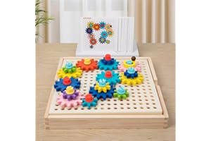 KIBI STORE Wooden Gears Game, Wooden Board Stacking Gears, Equipment Puzzle, Montessori Toy from 3 Years, STEM Wooden Toys Set, Rotating Toy Gift for Boys and Girls