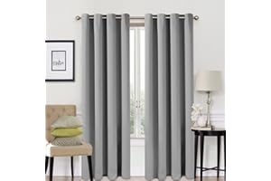 EASELAND Blackout Curtains 2 Panels Set Thermal Insulated Window Treatment Solid Eyelet Darkening Curtain for Living Room Bedroom Nursery,Light Grey,66x90 Inches