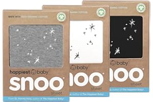 Happiest Baby SNOO Bassinet Fitted Sheet - 100% Organic Cotton Nursery Bedding - Fits SNOO Sleeper Crib Mattress - 3-Pack Bundle (White, Grey, Black)
