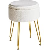 IBUYKE Makeup Vanity Stool, Storage, White WBD010W | Removable Footstool Side Table Cover Golden Steel Doors Coffee Table Top