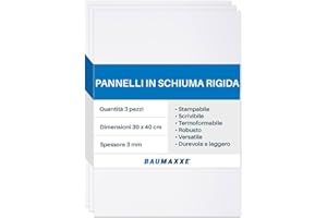 BAUMAXXE Set di 3 pannelli in PVC espanso rigido bianco I 30 x 40 cm I 3 mm I con pellicola protettiva su un lato I Plastica tagliata a misura I Interno ed esterno I az157