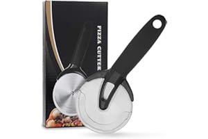 FUKTSYSM Pizza Cutter - Professional Stainless Steel Pizza Cutter, Kitchen Pizza Wheel Slicer - Silicone Handle and 304 Stainless Steel Blade with Protective Cover | Black