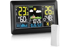 VONIVI 2025 Groß Wetterstation funk mit Außensensor 7,5 Zoll VA-Display DCF Funkuhr, Großes Farbdisplay mit Innen und Außentemperatur Luftfeuchtigkeit, Wettervorhersage mit DC Netzteil Schwarz