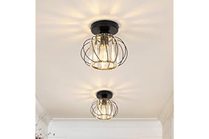 FORCOSO Ceiling Light 2-Pack, Black Light Shade Crystal Light Fitting, Semi Flush Chandelier Metal Lampshade, E27 Round Lighting Fixture for Living Room Hallway Kitchen Dining Room Bedroom Lounge