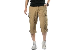 Misfuso Short Bermuda Homme Cargo, Taille Élastique, Pantalon Casual en Coton avec Ceinture
