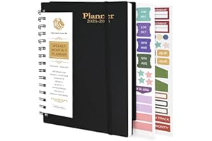 ZHXGO Kalendarz na 18 miesięcy, od stycznia 2025 do czerwca 2026, oprawiony dziennik do zrobienia, format A5, przegląd tygodniowy, terminarz, spiralny notatnik z miesięcznym rejestrem 108 naklejek (czarny)