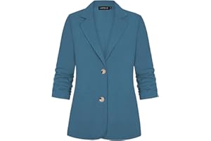 LADI TREND Womens 3/4 Ruched Sleeve Cotton Linen Blazer Lightweight Summer Outerwear Elegant Jackets Suits with Buttons Pockets
