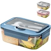 BRYN 1400ml Lunch Box with Compartments, Bento Box, Microwave Safe, Sealed Lunch Box with Cutlery for Picnic, Camping, Fitnes