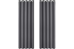 PONY DANCE Zasłony zaciemniające, zestaw 2 termicznych zasłon zaciemniających z przelotkami, izolacja akustyczna i świetlna przed zimnem i ciepłem, gotowe do montażu, 167 x 228 cm, szare