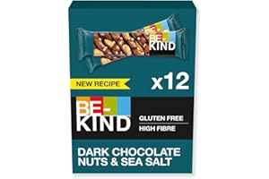 BE-KIND - Barres de Céréales - Chocolat Noir, Amandes & Sel Marin - Sans Gluten - Riches en Fibres - Grand Format - 12 x 40g