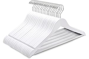 Amber Home 10 Pezzi 44.5cm Grucce Appendiabiti in Legno Bianco Liscio Robusto Nozze Maglietta Camicia Completo Giacca Vestito Giarrettiere con Asta con Scanalatura