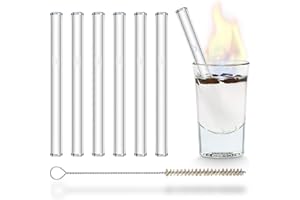 HÅLM HALM szklane słomki wielokrotnego użytku - 6 sztuk krótkie proste 10 cm + plastikowa szczotka do czyszczenia - nadające się do zmywarki - ekologiczne - rurki szklane do kieliszków do shotów