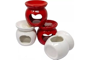 BARGAINGALORE Set Of 4 Heart Shape Wax Melt Burner Ceramic Essential Oil Burners | Love Decor Pattern Scented Diffuser Warmer | Home Bedroom Holder Candle Aromatherapy | Xmas Gift Set