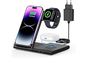 WATOE 3 en 1 Cargador inalámbrico, Wireless Charger Rápido Soporte De Carga Inalámbrico para iPhone 15/14/13/12/11/Pro/Max/XS