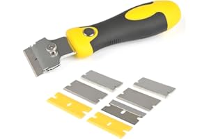 FOCCTS Skrobak do płyt ceramicznych z 8 zapasowymi ostrzami, skrobak do płyt ceramicznych, skrobak do szkła, zestaw do bezpiecznego i łatwego czyszczenia kleju do etykiet, farby, szkła, podłogi, brudu