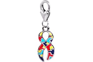 Arcadia Gifts Awareness Ribbon Autism Puzzle Dangle Clip On Lobster Clasp Silver Plated in Organza Bag