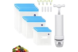 MXJFYY Sacs Sous Vide 15 Pcs Sacs De Stockage Des Aliments Sous Vide Réutilisables Avec 1 Pompe À Main, 4 Clips D'étanchéité et 4 Clips Sous Vide Pour Le Stockage Des Aliments