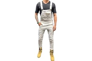 FeMereina Mens Denim Dungarees Distressed Bib Jumpsuits Overalls Romper for Carpenter Moto Biker Coveralls Suspender Jeans