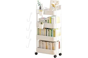 SAMULIY Utility Cart On Wheels - 3 Tier Rolling Cart - Utility Cart Rolling Cart Organizer - Multi Functional Snack Cart Trolley - Rolling Library Book Cart For Room Office - Movable Storage Organizer