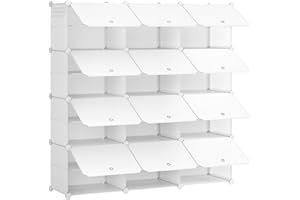 HOOBRO Scarpiera, Scaffale Portascarpe a 12 Scomparti, con Sportello, Scaffale Componibile in Plastica, Scomparto di 40 x 30 x 30 cm, per Corridoio, Portico, Dormitorio, Bianco EWT38SC01G1